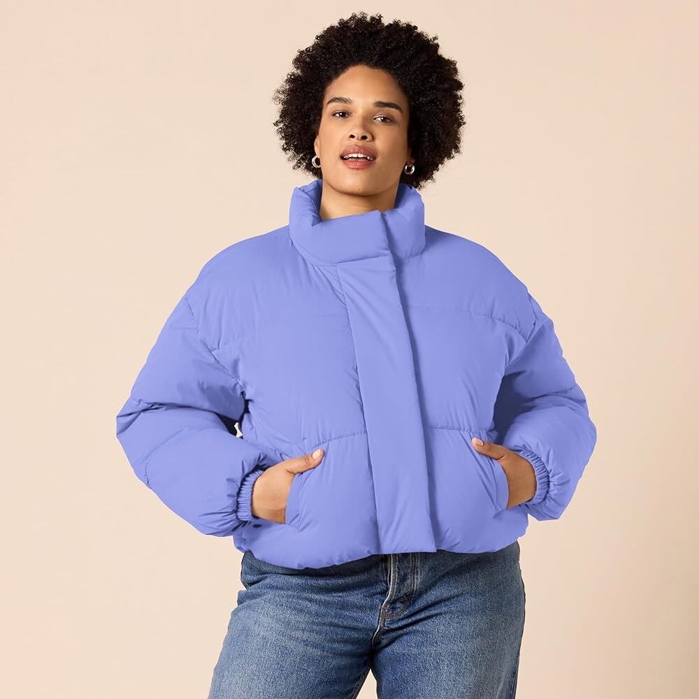 Amazon Essentials Cropped Full-Zip Puffer Jacket, Winter Warm, Large